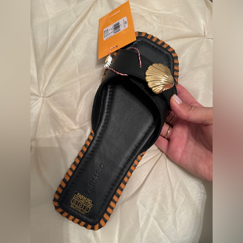 Farm Rio Black Seashell Sandals Size 8
